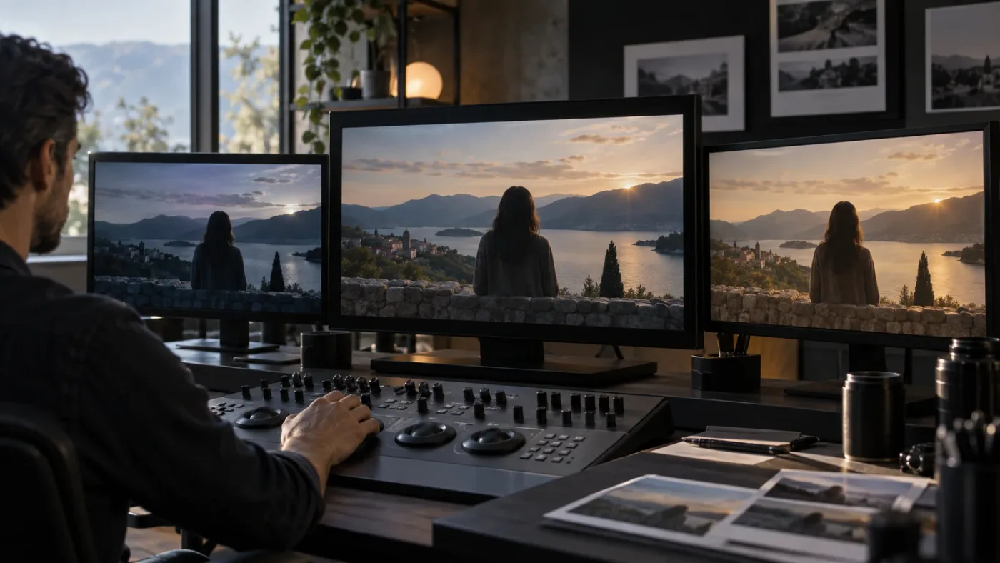 Illustration of a shared hero grade and separate HDR and SDR trim layers in DaVinci Resolve