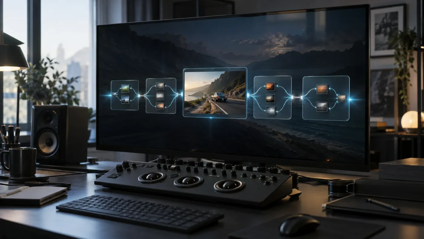Illustration of five MultiMaster trim node graph positions around a DaVinci Resolve grade