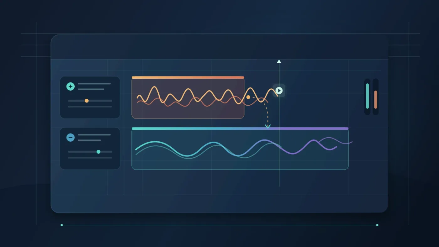 Illustration of a dry audio track and duplicate wet effect track prepared for reverse reverb