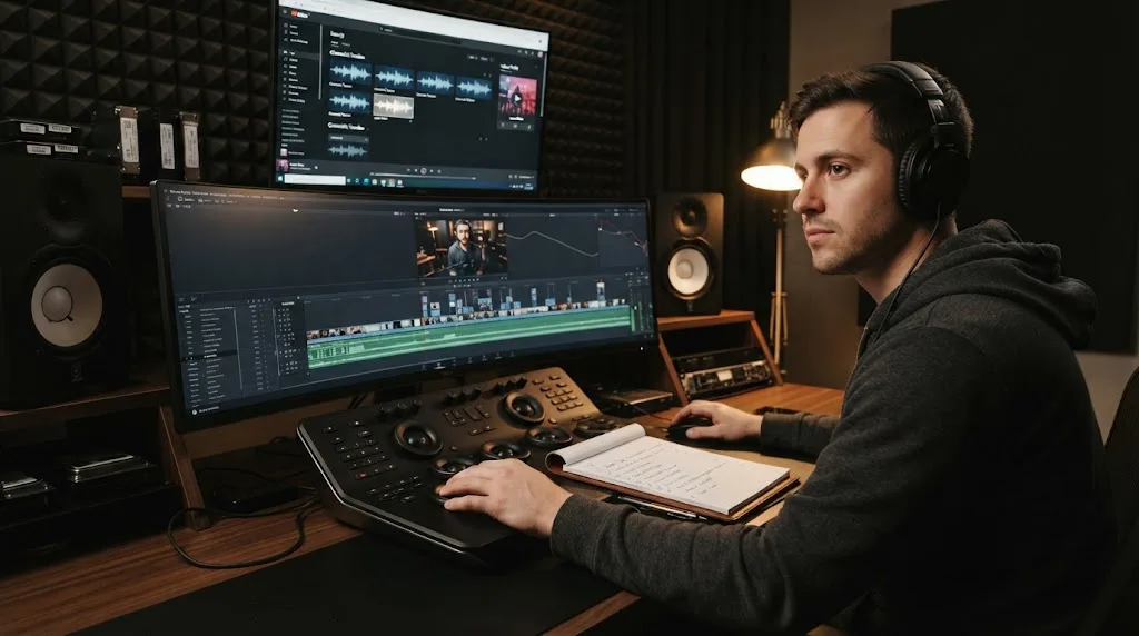 Illustration of a checklist for evaluating a music subscription for DaVinci Resolve projects