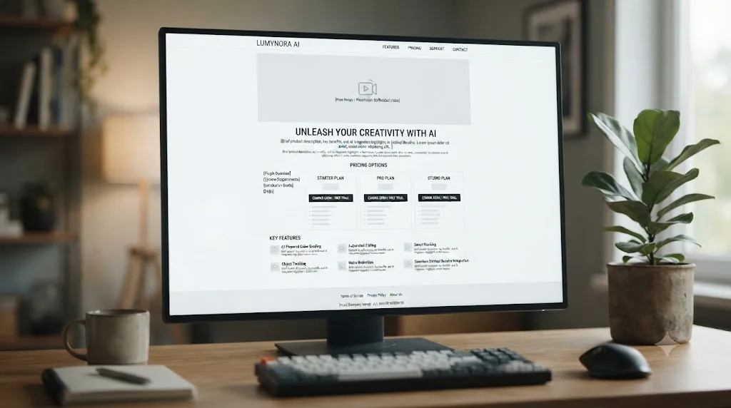 Illustration of an empty product page template with no features, pricing, or company information filled out