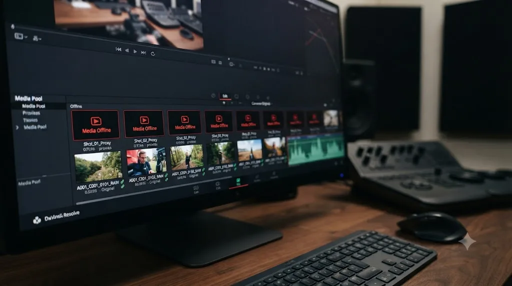 Illustration of proxy files offline while the camera original files remain linked