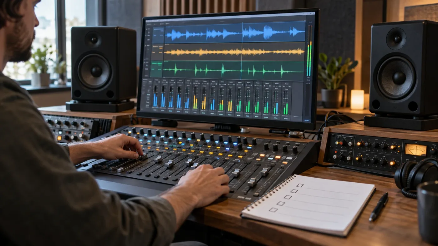Illustration of a Fairlight audio practice exercise in DaVinci Resolve