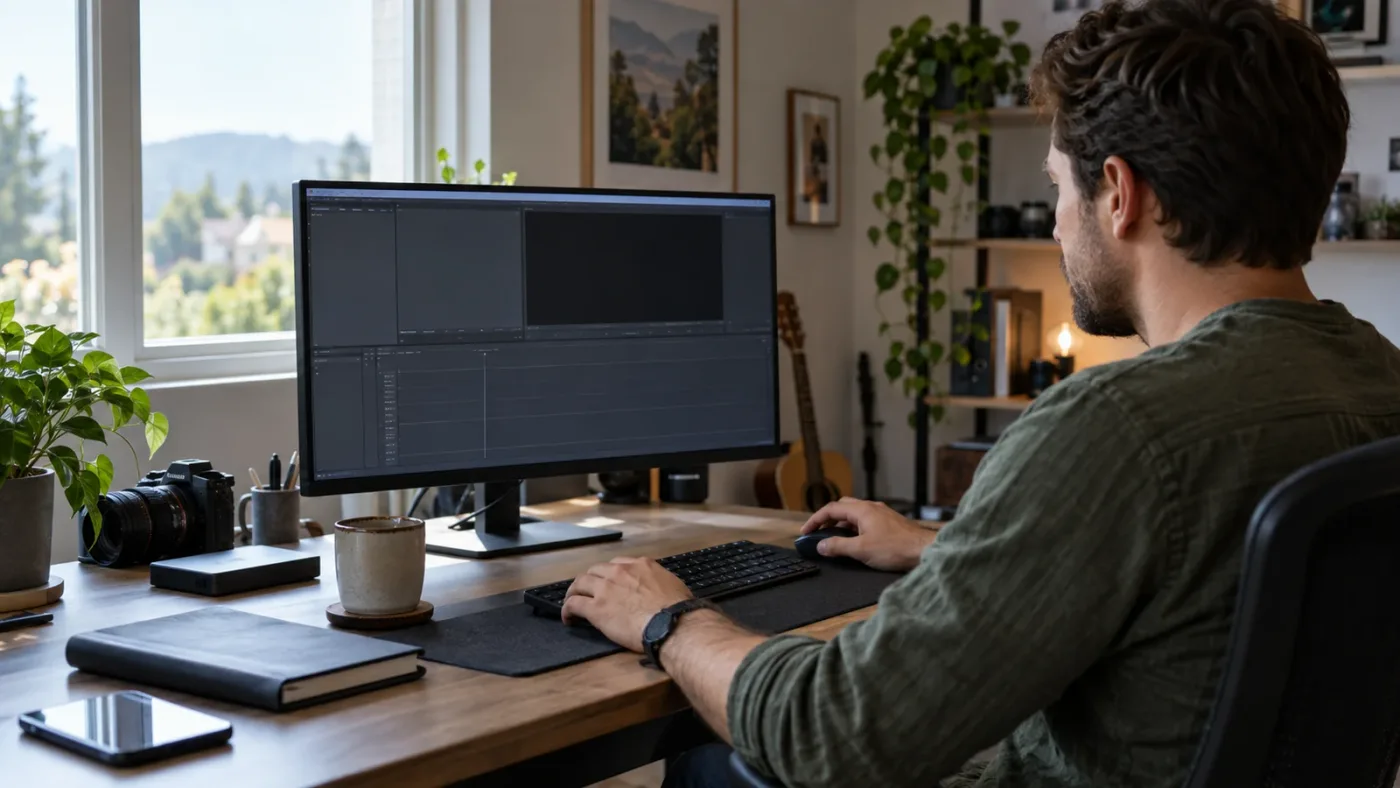 Illustration of a closed-tutorial skill test in DaVinci Resolve
