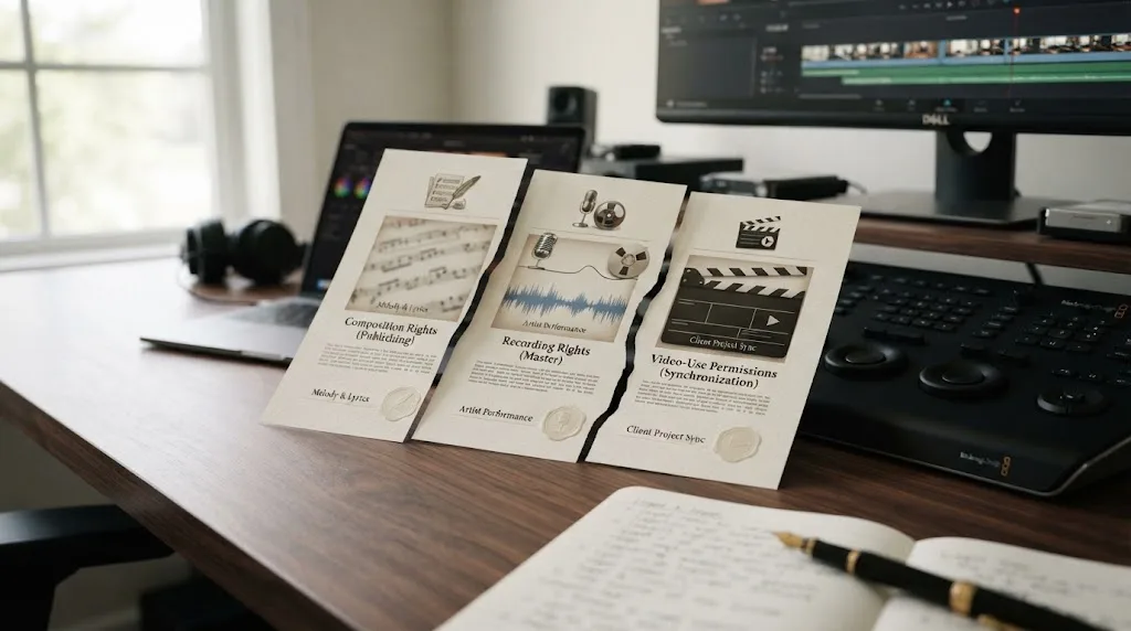 Illustration of the rights covered by a music license for client video