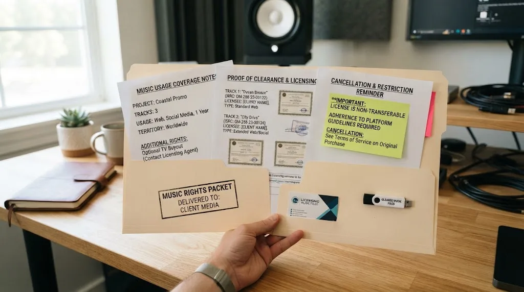 Illustration of a client music rights packet for video delivery