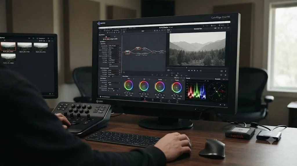 Illustration of a DaVinci Resolve project configured with Nikon's recommended N-RAW settings decoding a Z8 N-RAW clip