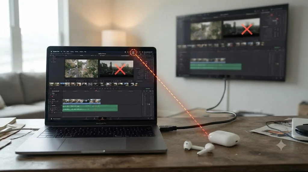 Illustration of HDMI and Bluetooth audio output problems with DaVinci Resolve