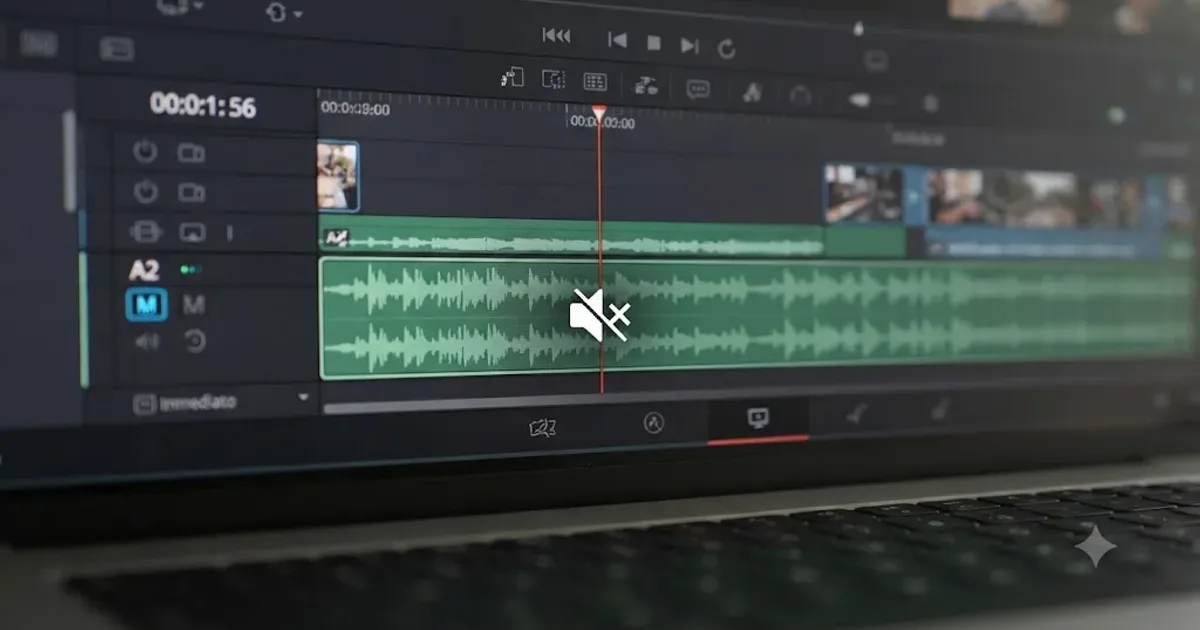 Illustration of a silent DaVinci Resolve timeline with a muted waveform
