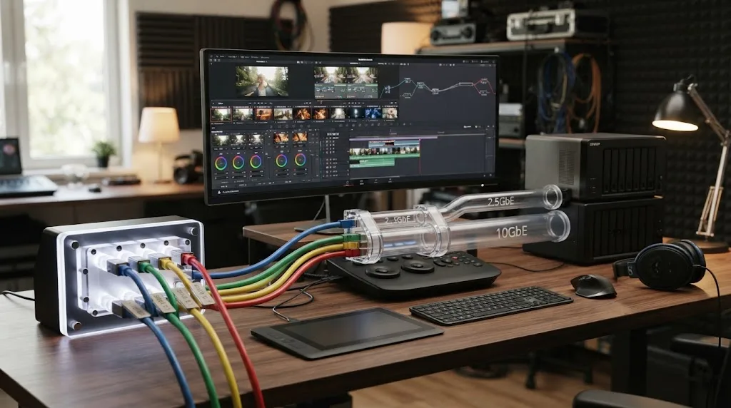 Illustration of Blackmagic RAW stream data rates competing for NAS bandwidth