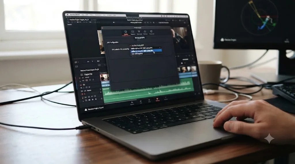 Illustration of selecting the discrete GPU manually in DaVinci Resolve preferences