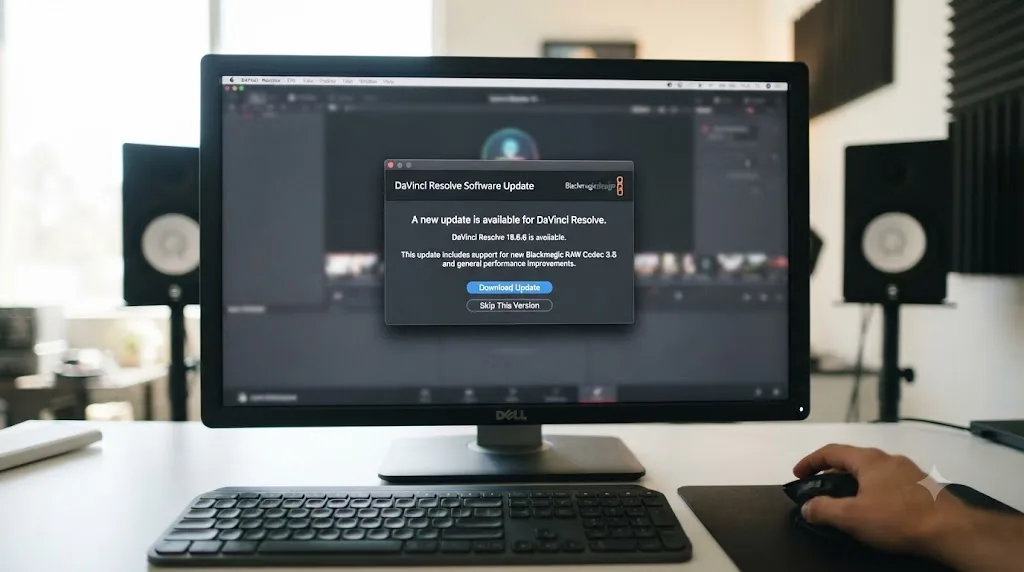 Illustration of a DaVinci Resolve point release update notification