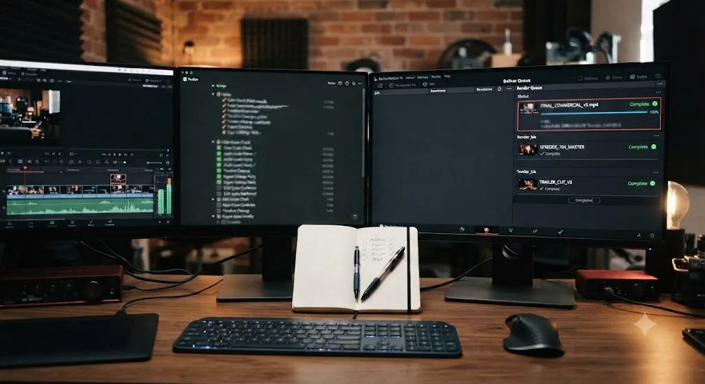 Illustration of a pre-render checklist preventing failed exports in DaVinci Resolve