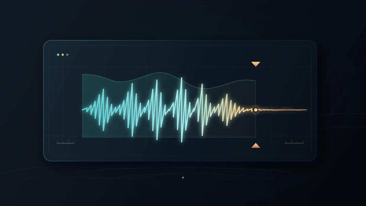 Illustration of trimming a podcast music cue at a musical phrase boundary