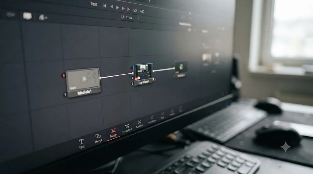Illustration of a basic Fusion node graph in DaVinci Resolve