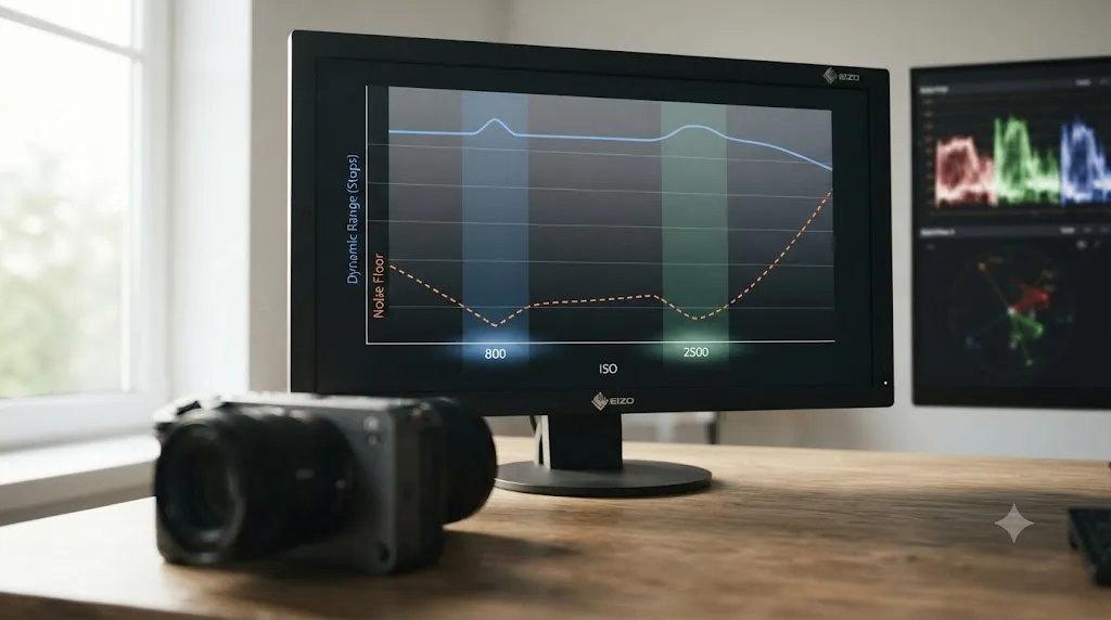 Illustration of a dynamic range chart showing the Sony FX30's dual base ISO points at 800 and 2500 for S-Log3