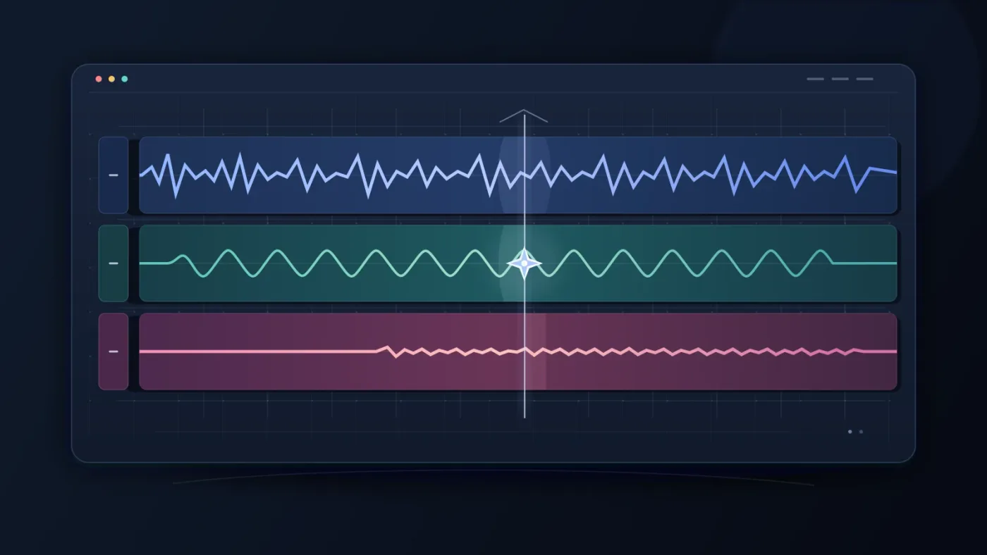 Illustration of dialogue, ambience, and a cut-hiding sound effect on separate Resolve tracks