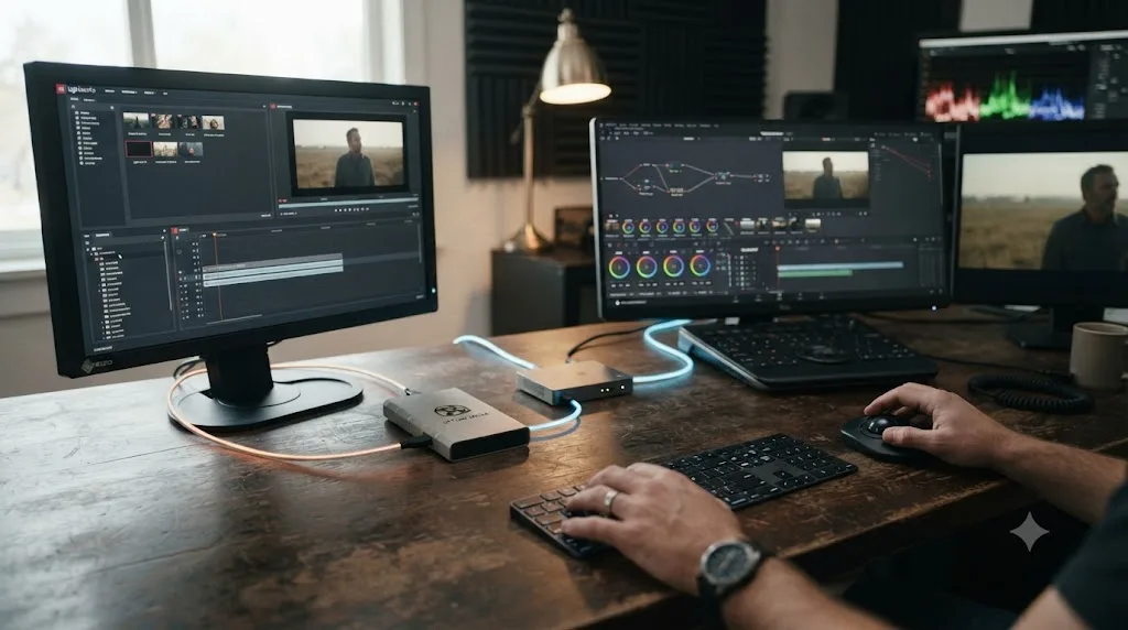 Illustration of a hybrid workflow with Lightworks handling the offline edit and DaVinci Resolve handling the online finish