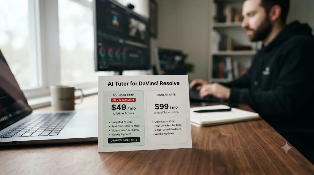 Illustration of a pricing comparison card showing founder rate versus regular rate for an AI tutor subscription