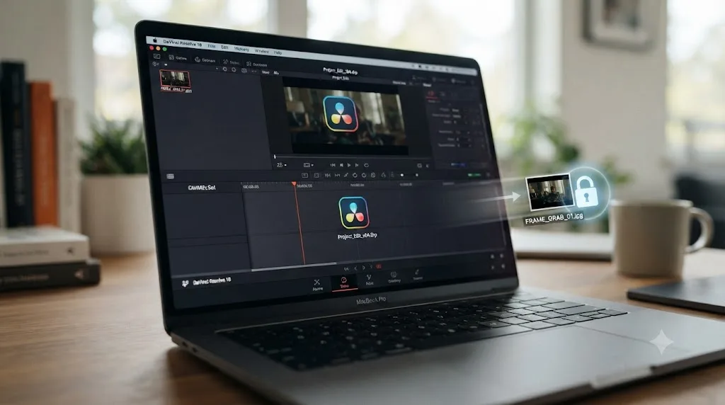 Illustration of privacy boundaries: a small captured image icon leaving a Mac while a video file icon stays local